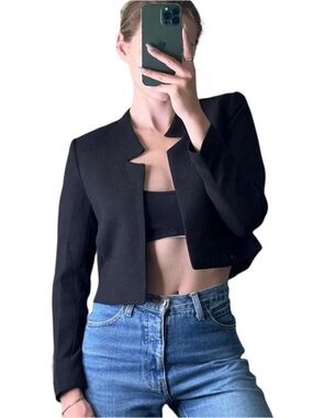 Forever 21 Women's Cropped Open-Front Notch Blazer | Black | Size Large